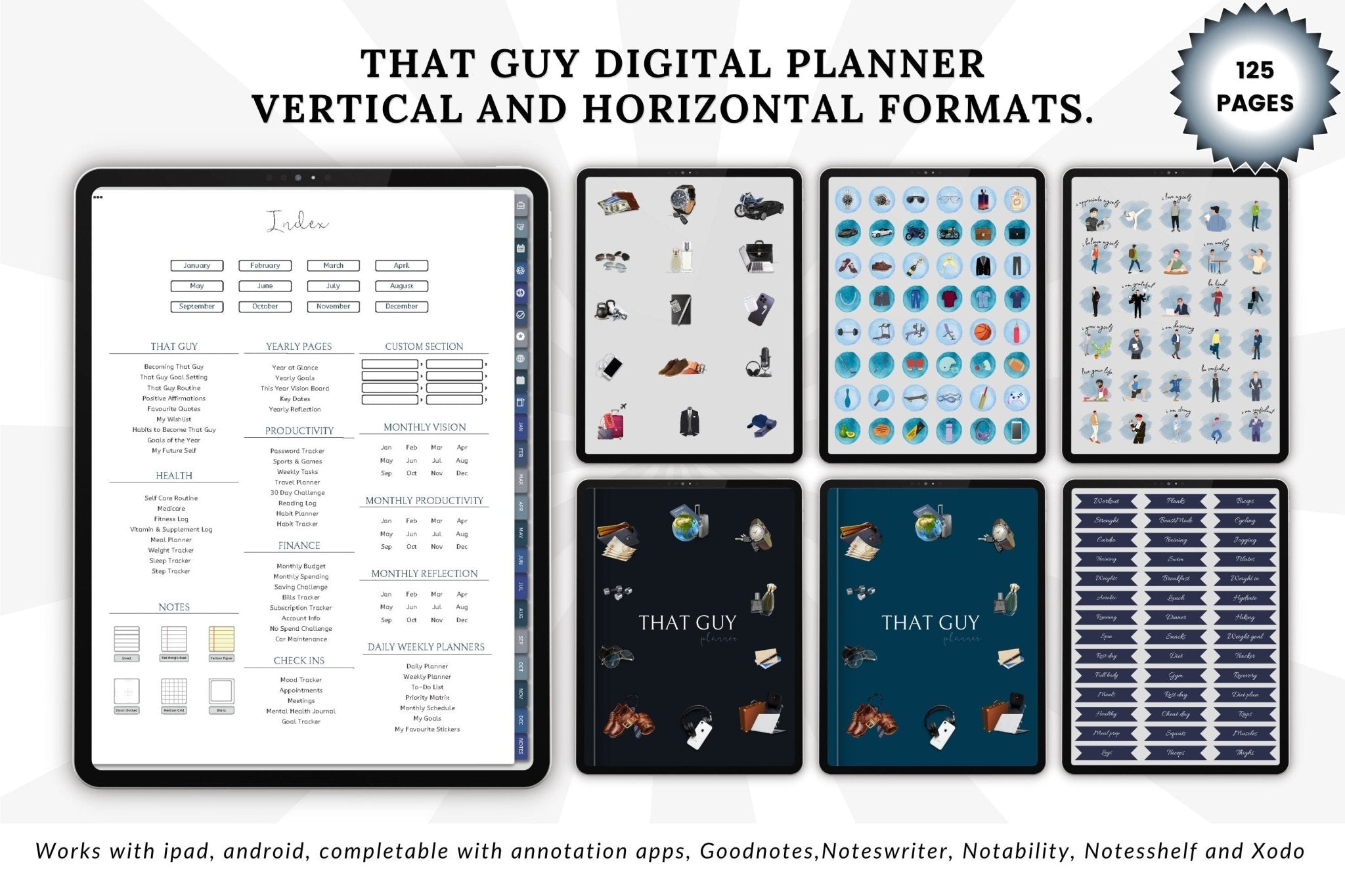 Weekly digital planner layout with clean and minimal design on iPad screen