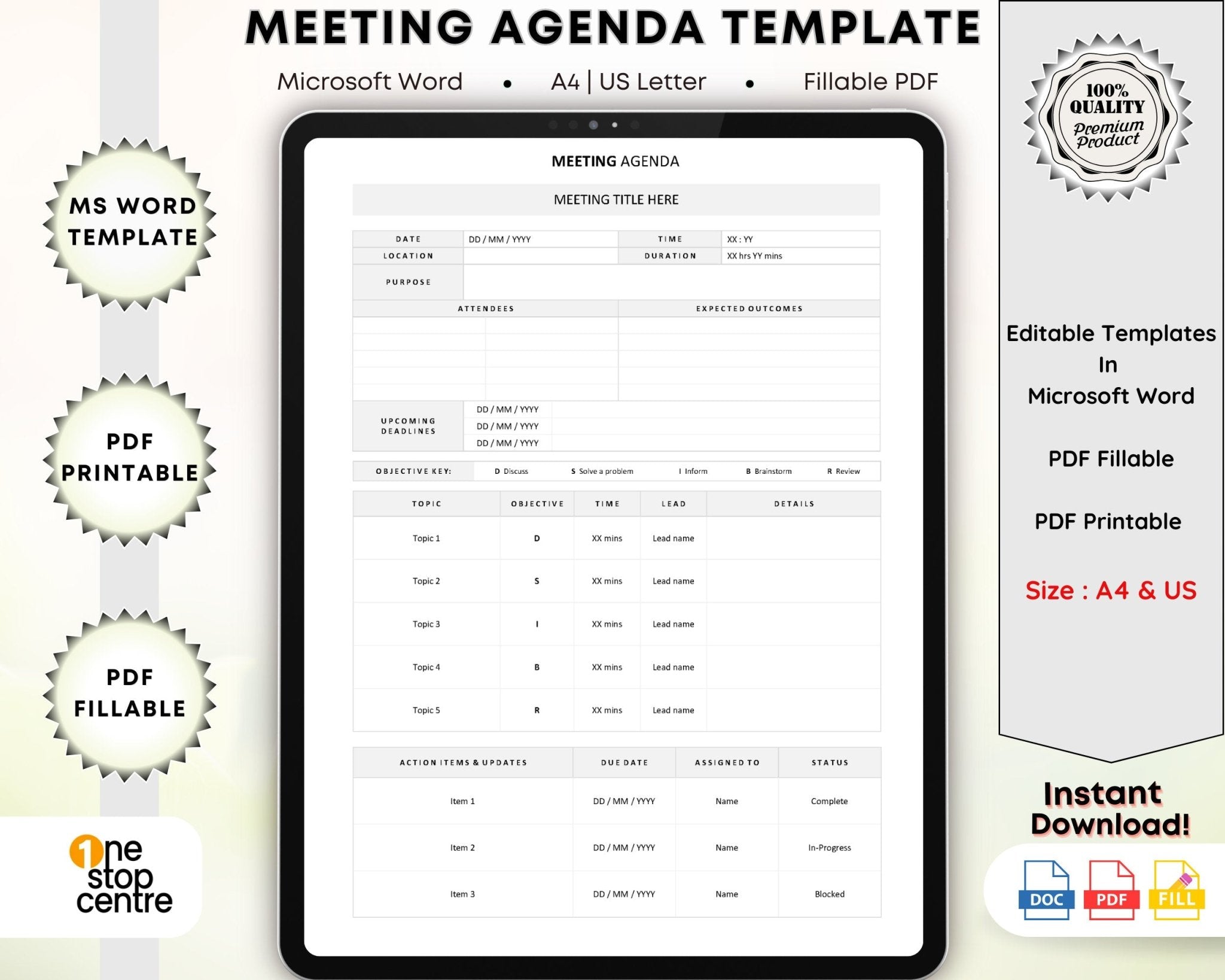 Editable meeting agenda template in Word format