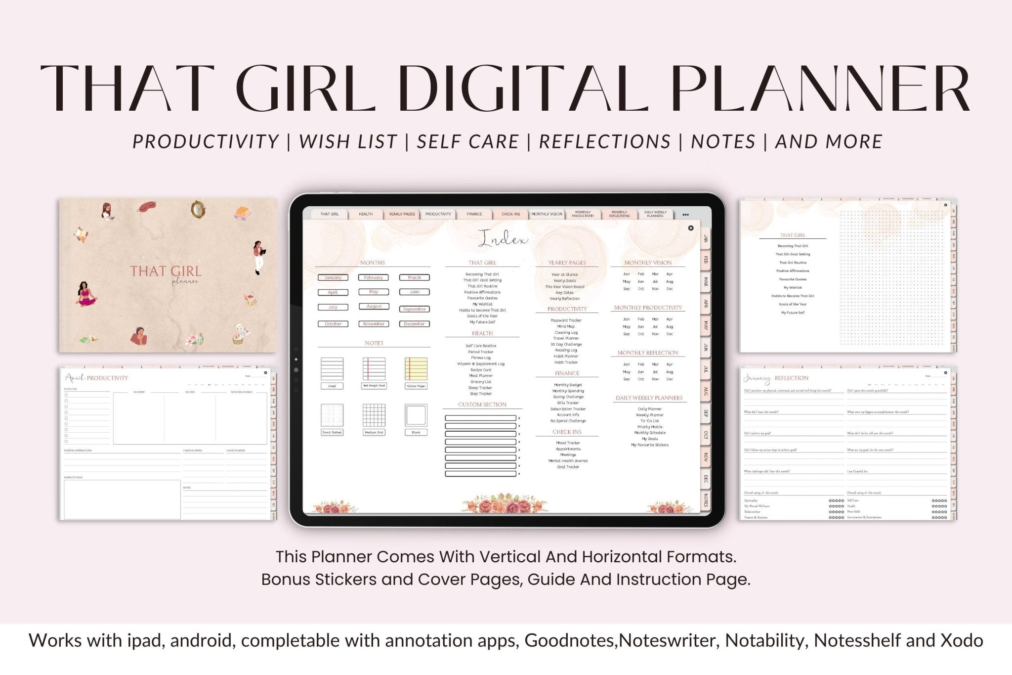 that girl horizontal version index page with productivity pages and cover page 