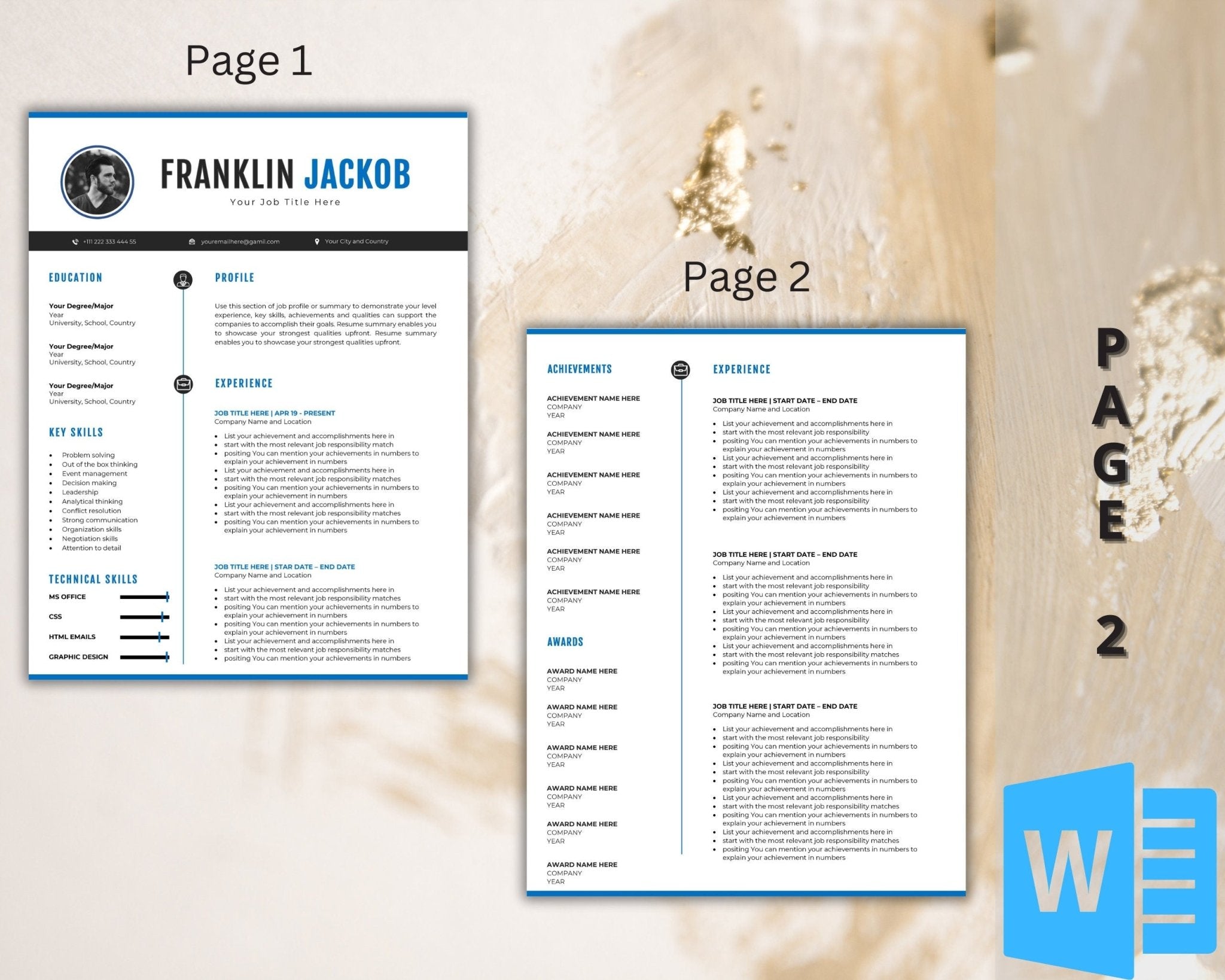 2-pages Modern resume design with clean formatting