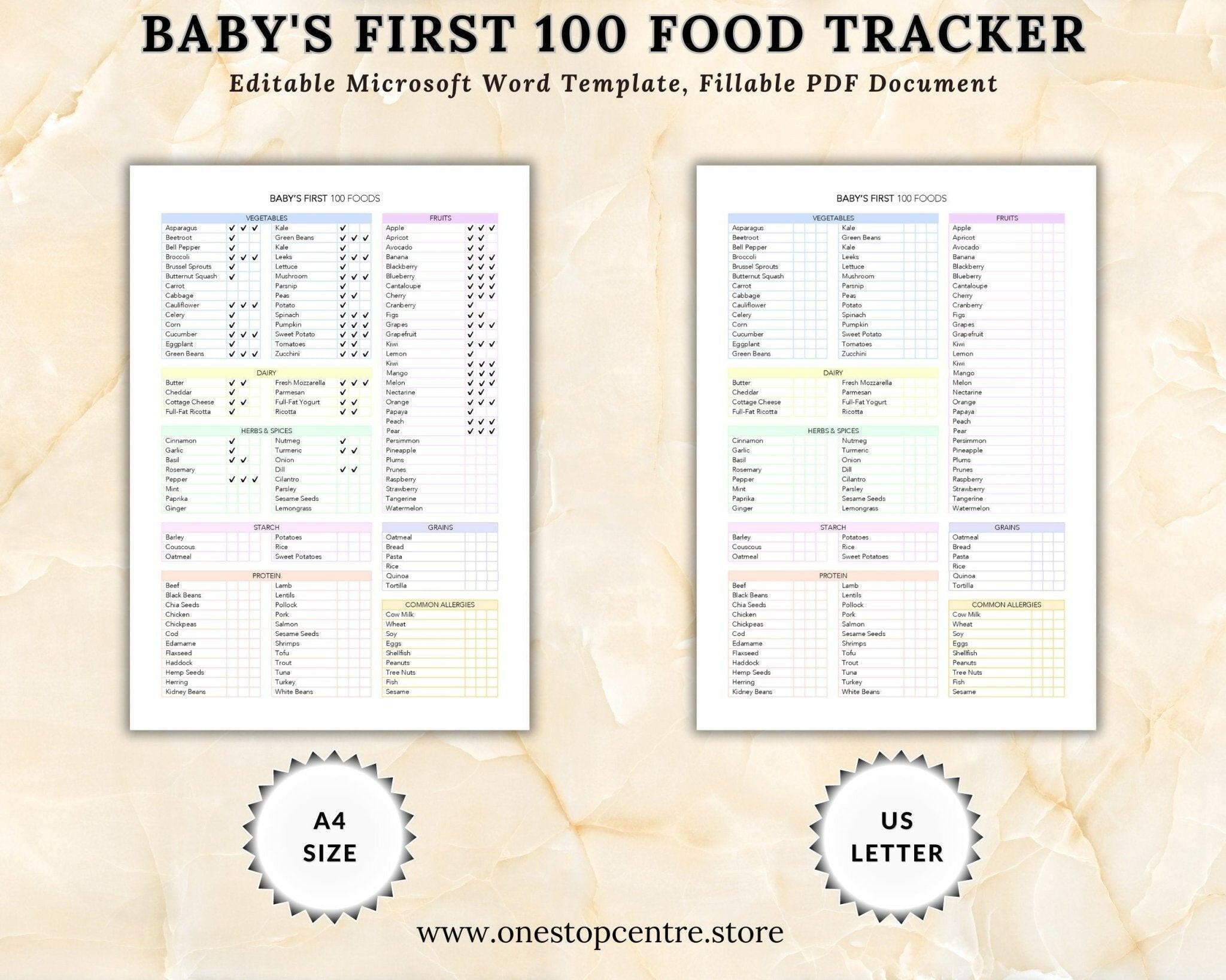 Editable Babys First Food Tracker Template, Child Food Allergies Likes & Dislikes, Printable Food Intake Tracker, Digital Baby Planning, PDF - OneStopCentre