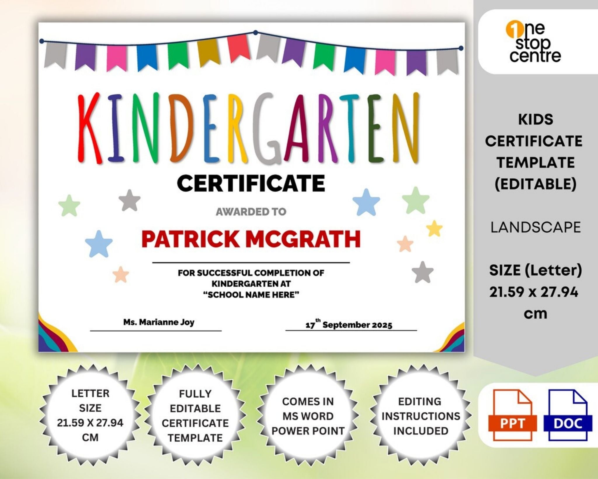 Kindergarten Certificate Template Editable in Word