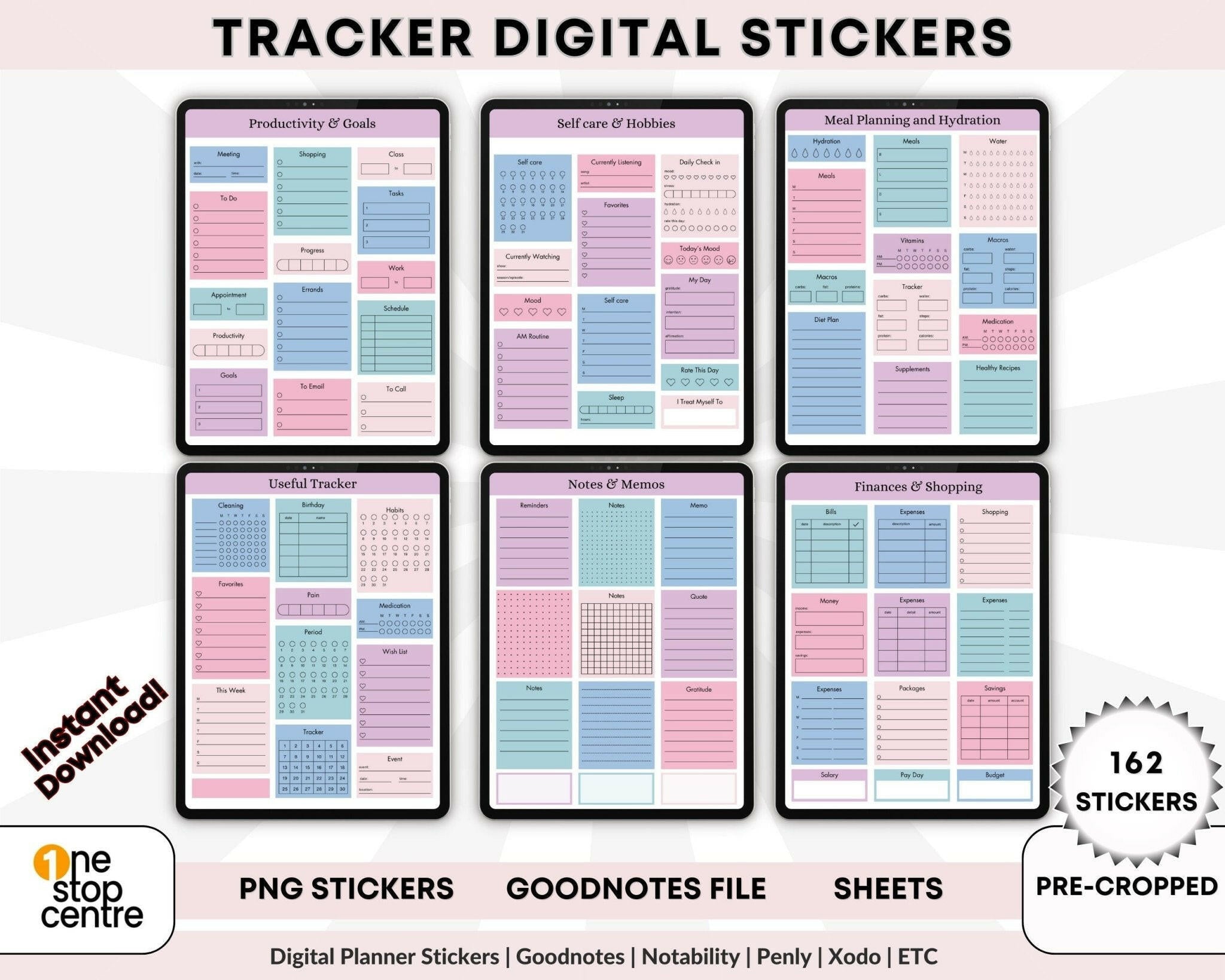 162 productivity digital planner stickers for GoodNotes