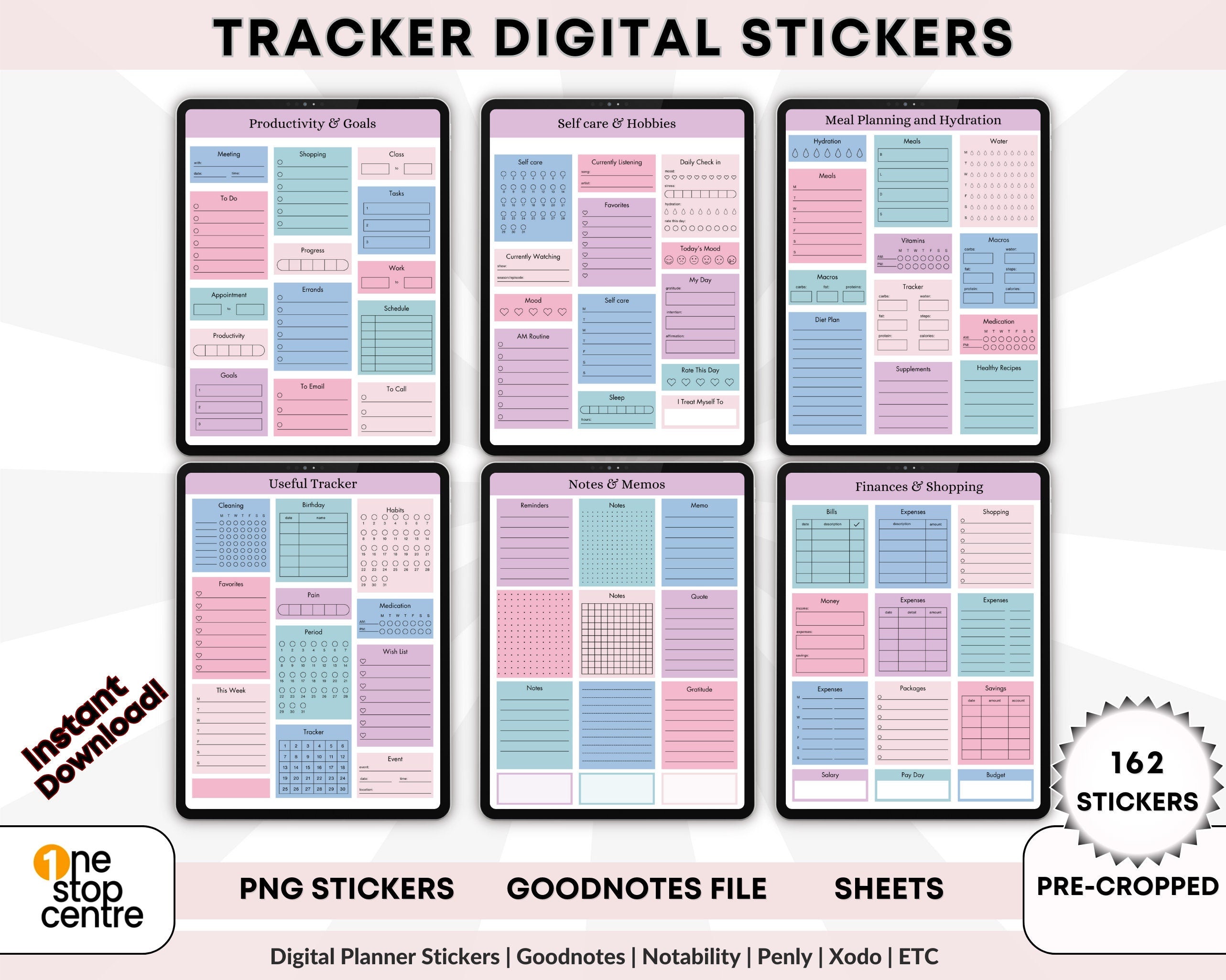162 productivity digital planner stickers for GoodNotes