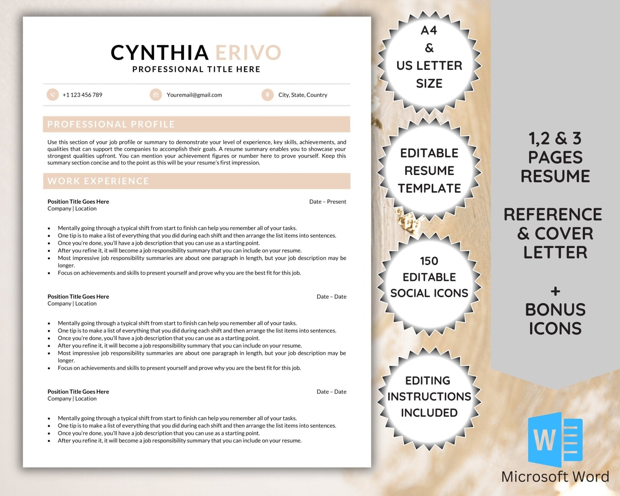 1-3 pages Elegant minimalist resume template with cover and reference pages
