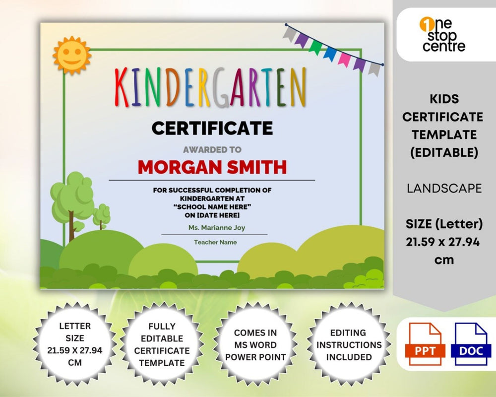 Kindergarten Graduation Certificate Template – Word & PPT
