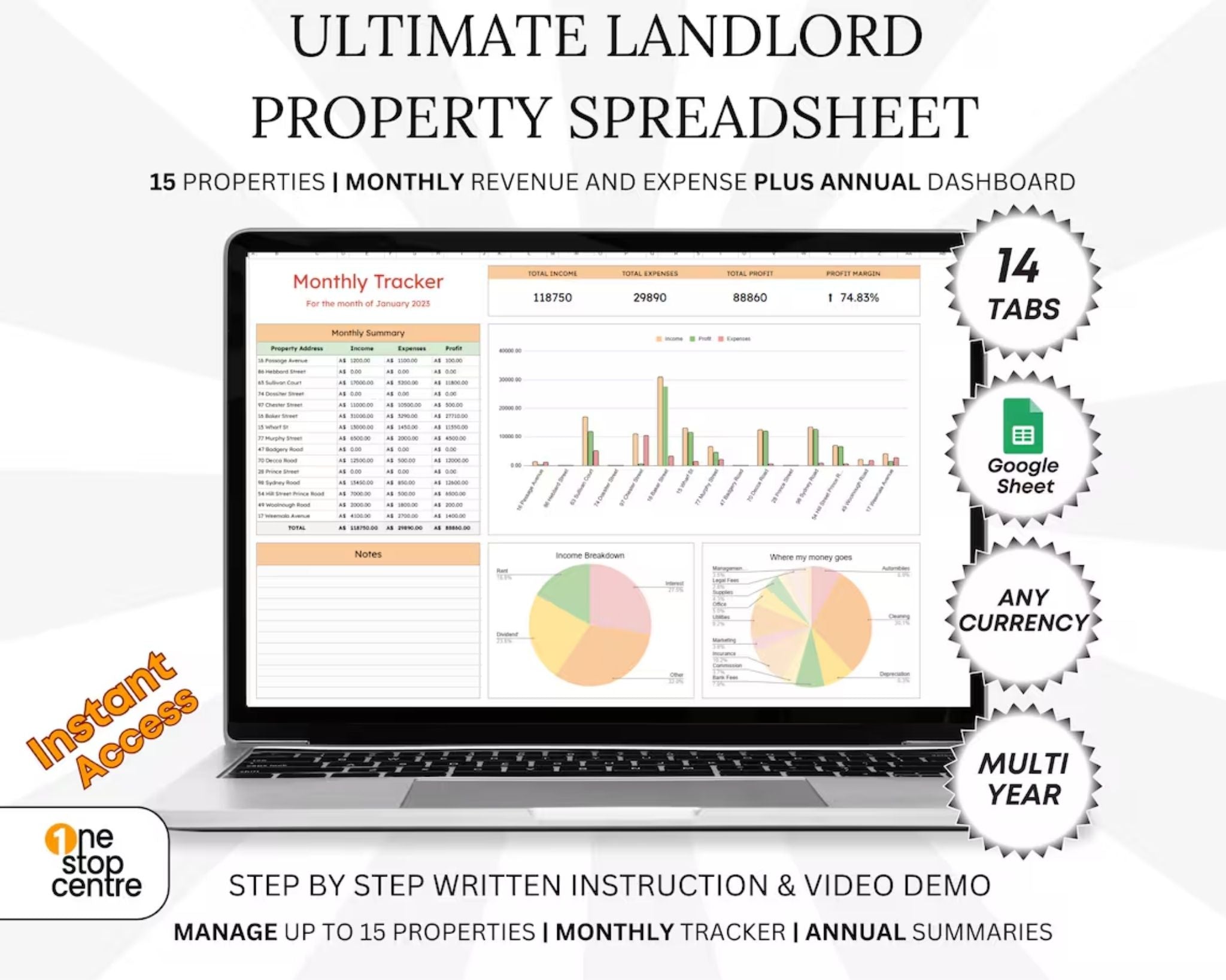 Google Sheets landloard rental property tracker for income and expenses
