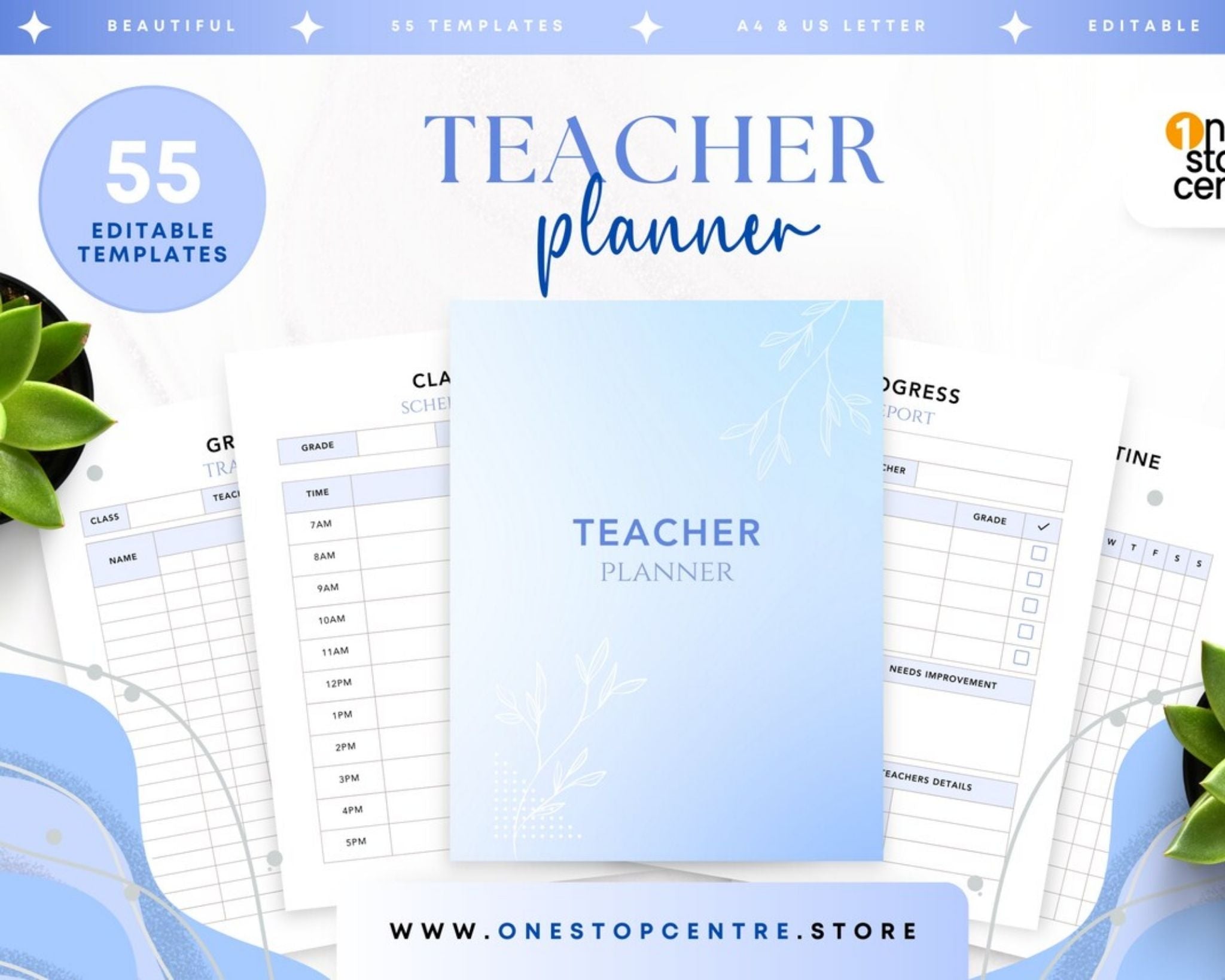 Teacher planner bundle cover with editable 55 pages displayed 